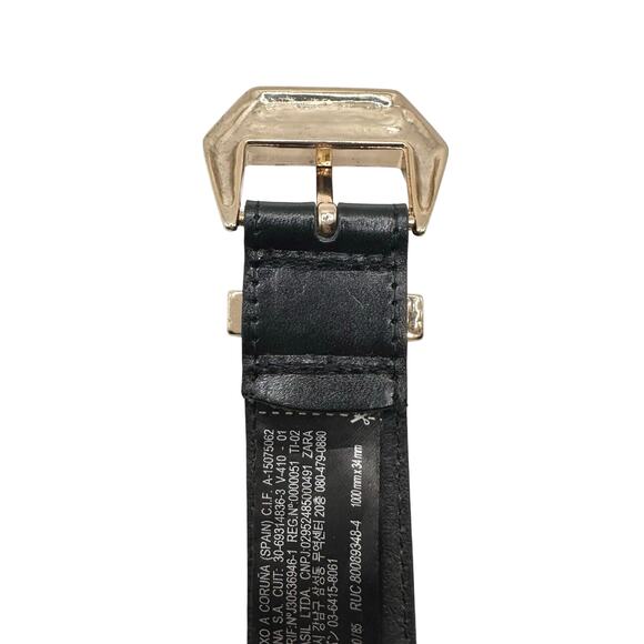 Zara | Women | Black Solid Geometric Brass Buckle Leather Belt | Size EU 85 main image 6